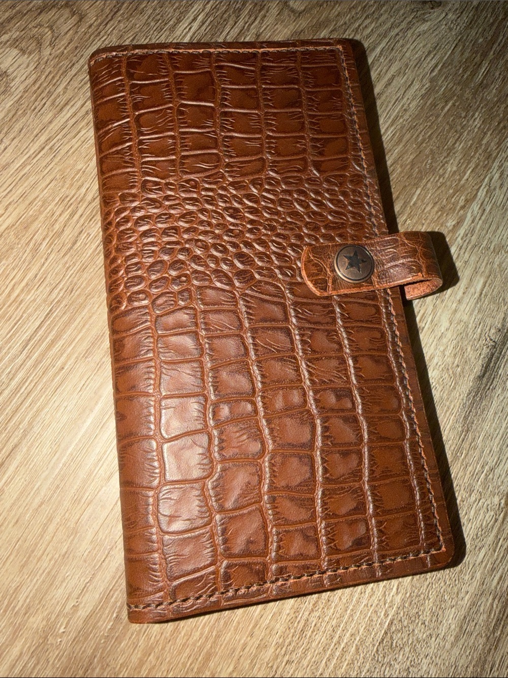 Handmade, One of a Kind Brown Croc-Embossed Leather Wallet